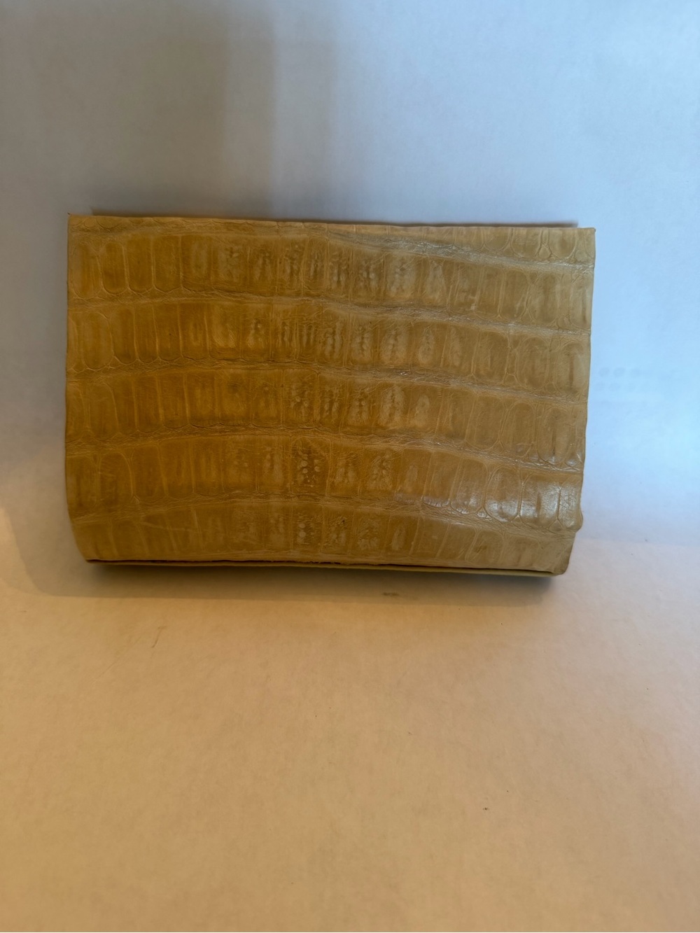 Croc-Embossed Foldover Clutch in Tan